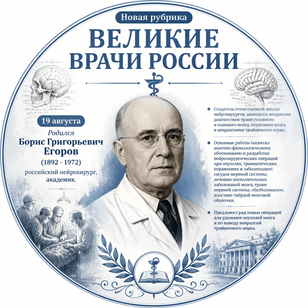 19 августа Родился Борис Григорьевич Егоров  (1892 - 1972) - российский нейрохирург, ак...
