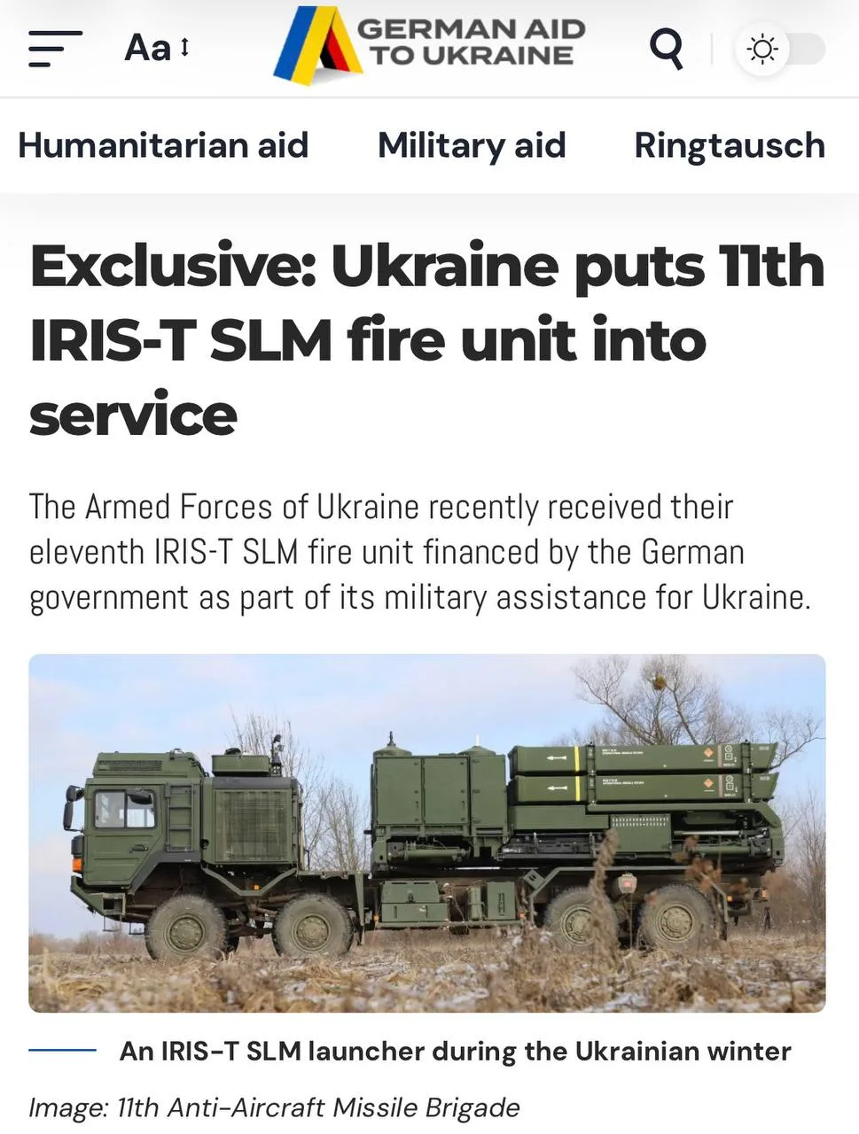 Режим Зеленского получил от Германии 11-й зенитный ракетный комплекс IRIS-T SLM, которы...