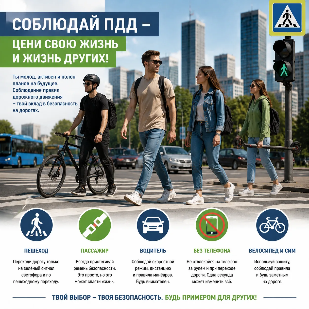 Соблюдай ПДД – цени свою жизнь и жизнь других!🚷⛔‼
Стань примером на дороге, ведь твой выбор – твоя 