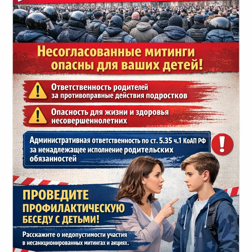 📢 Ответственность за участие несовершеннолетних в несанкционированных митингах 📚  Дорогие ученики и 