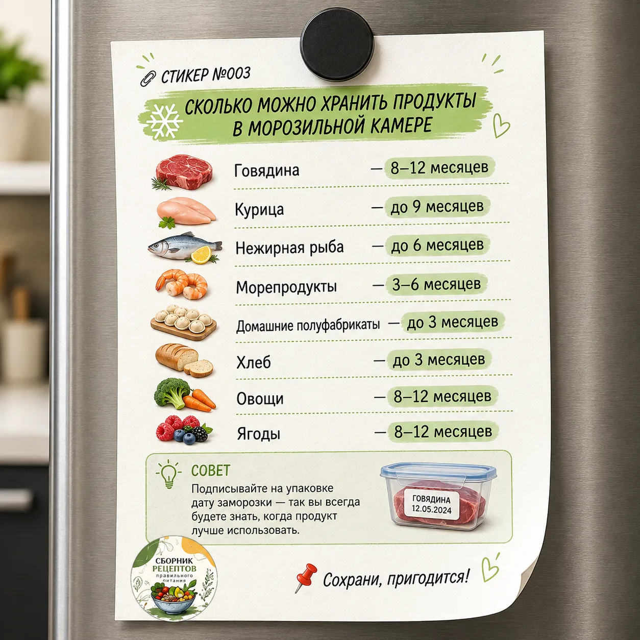🧊 Заморозка помогает сохранить продукты надолго, но и у неё есть свои сроки. Собрали у...