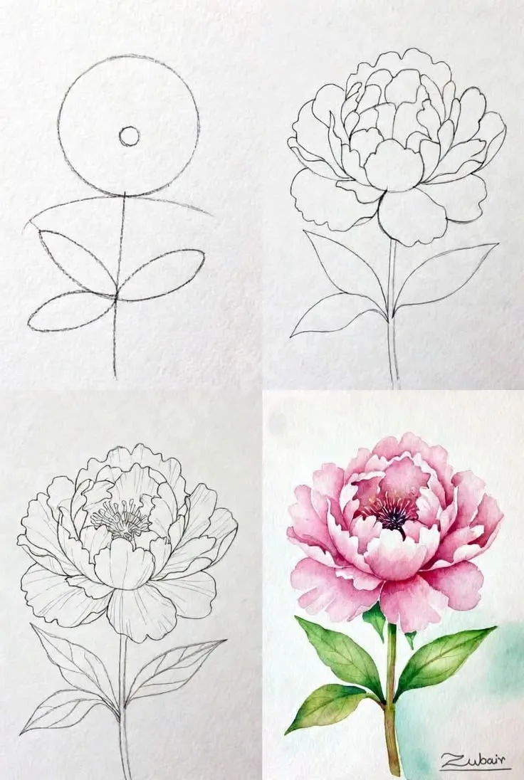 🌸 КАК НАРИСОВАТЬ ОБЪЁМНЫЙ ПИОН: 6 ПРОСТЫХ ШАГОВ