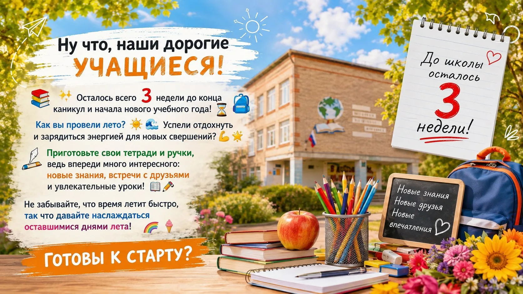 📚✨ Ну что, наши дорогие учащиеся! 🎉 Осталось всего 3 недели до конца каникул и начала...