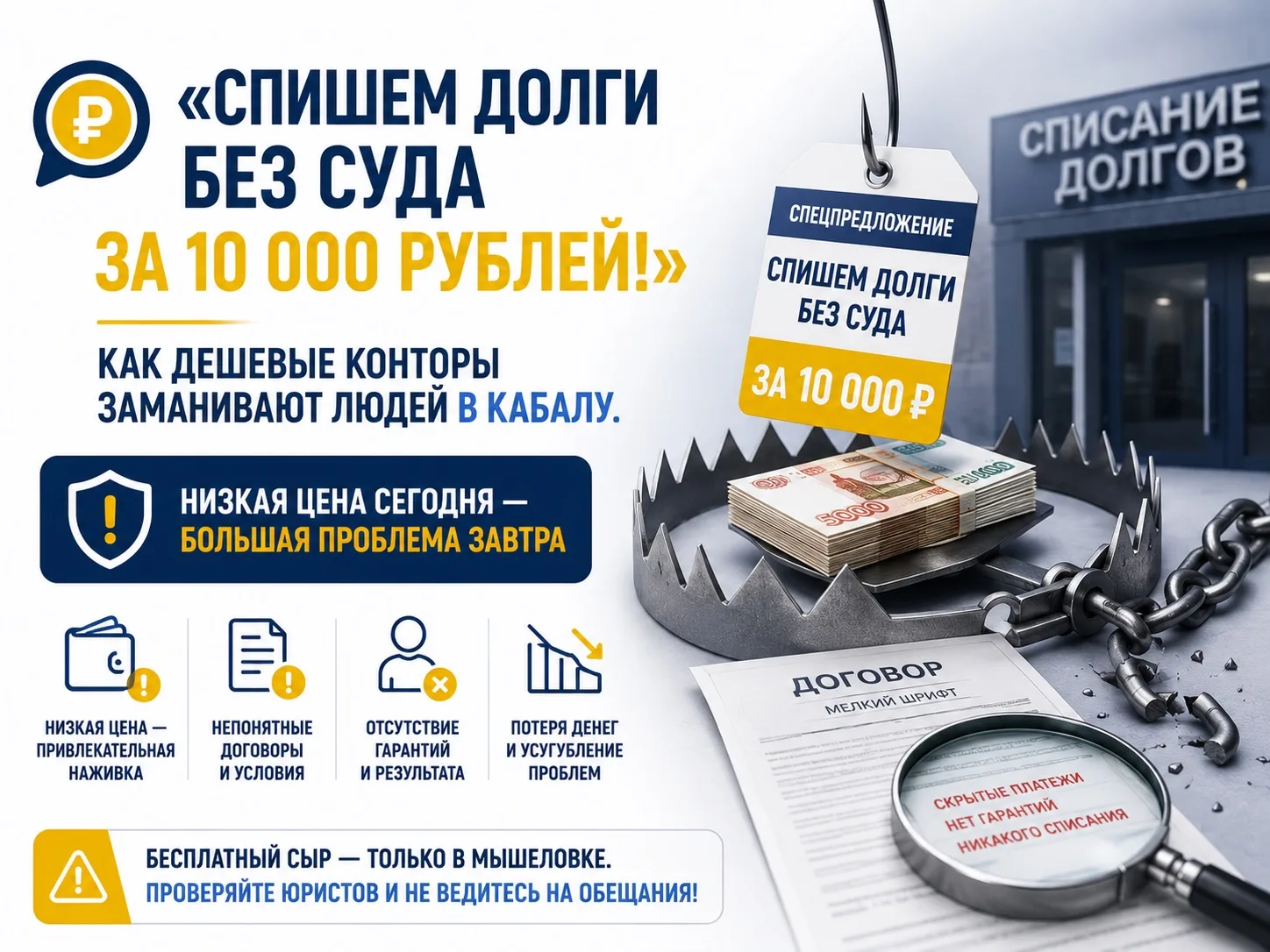 💸«Спишем долги без суда за 10 000 рублей!» — как дешевые конторы заманивают людей в ловушку.

Рекла