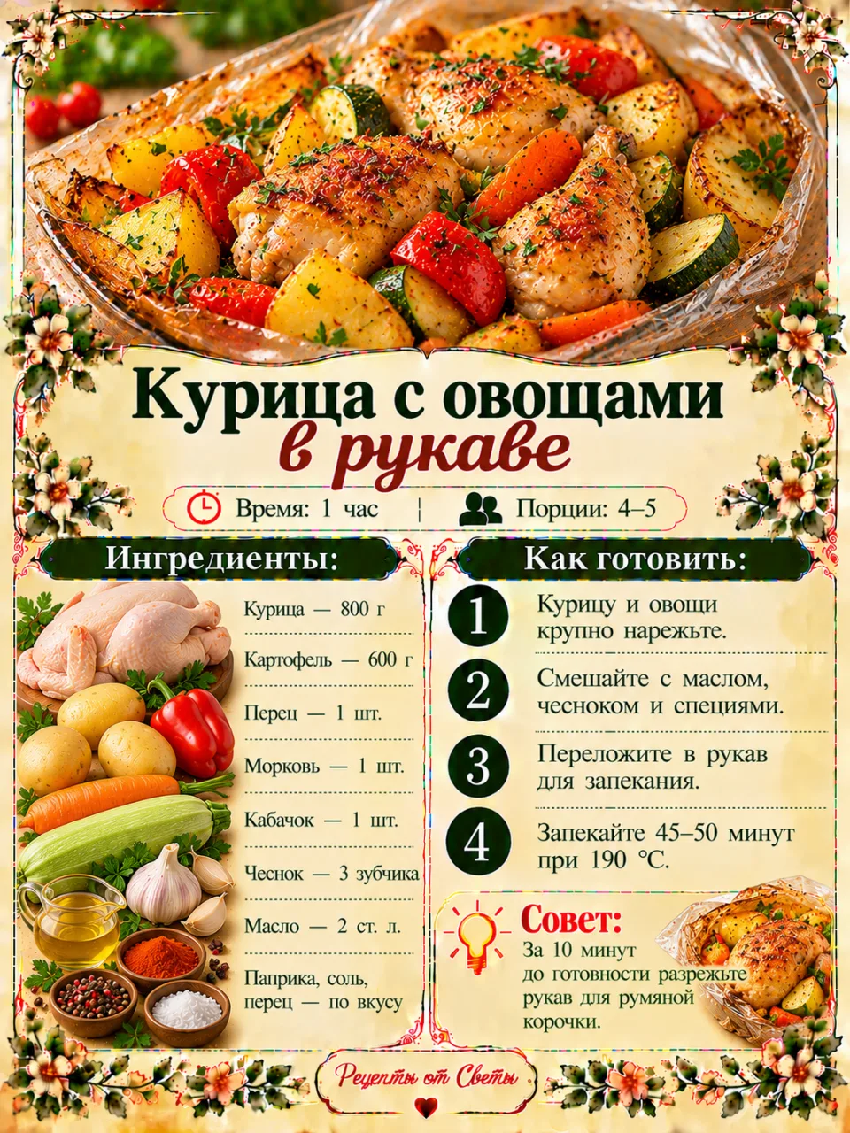 🍗 Курица с овощами в рукаве