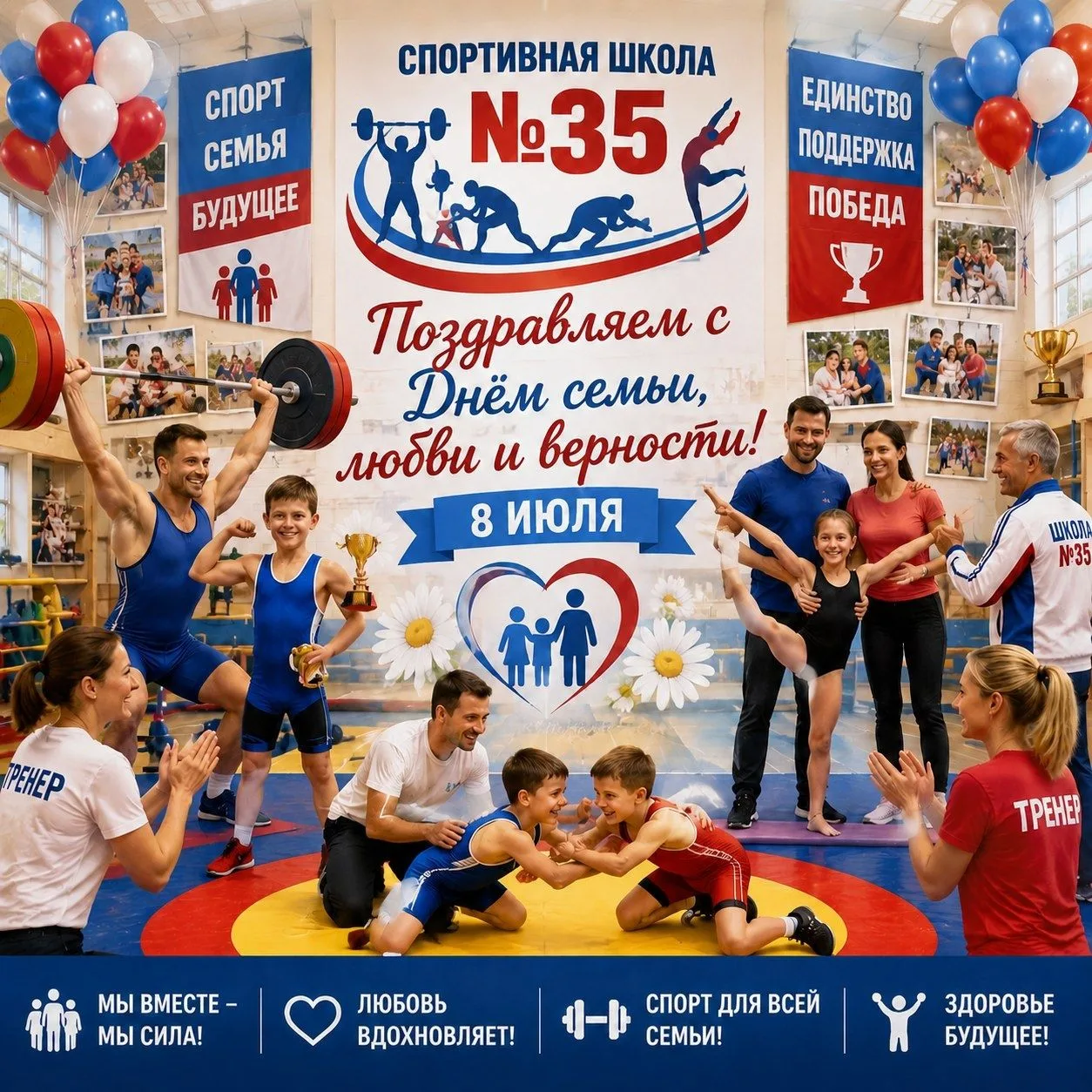 🏋️‍♀️👫 Дорогие друзья, сегодня праздник День семьи, любви и верности! Желаем всем гар...