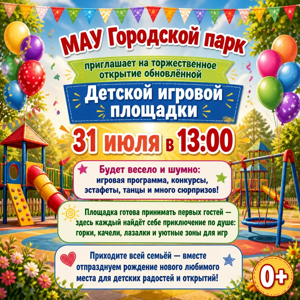 Приглашаем присоединиться к празднованию открытия обновленной детской игровой площадки в городском п