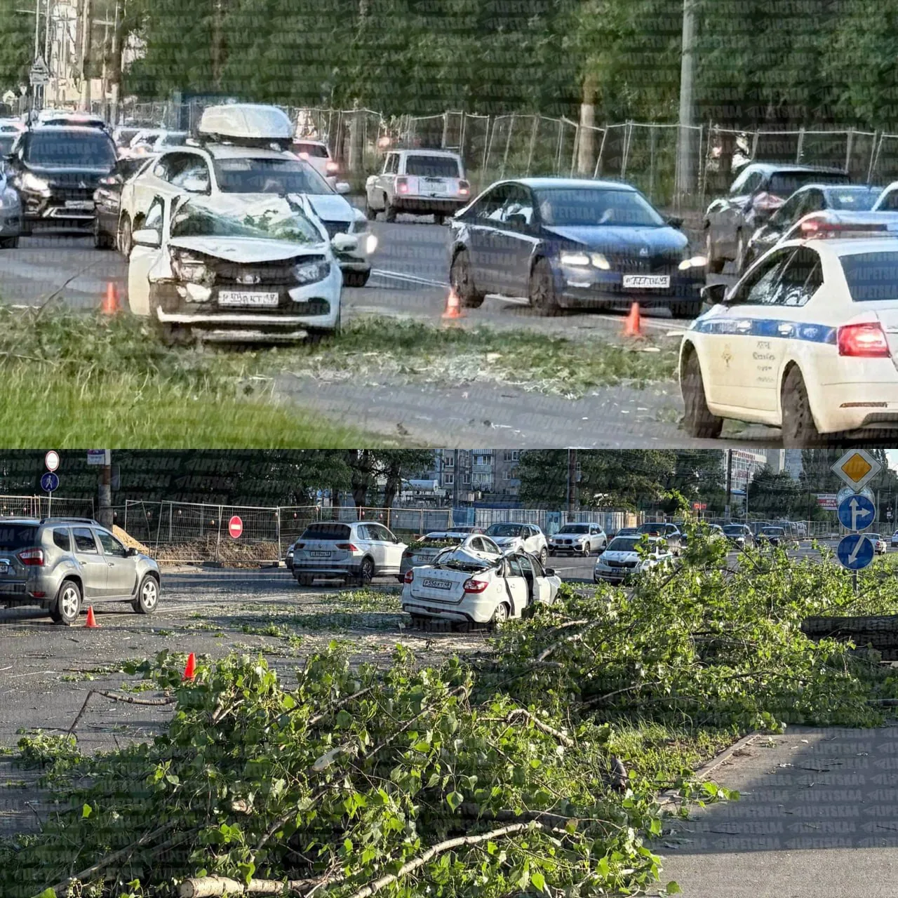 ⚡️ На улице Московской дерево рухнуло на автомобили: крышу «Лады» буквально смяло, пострадал мужчина
