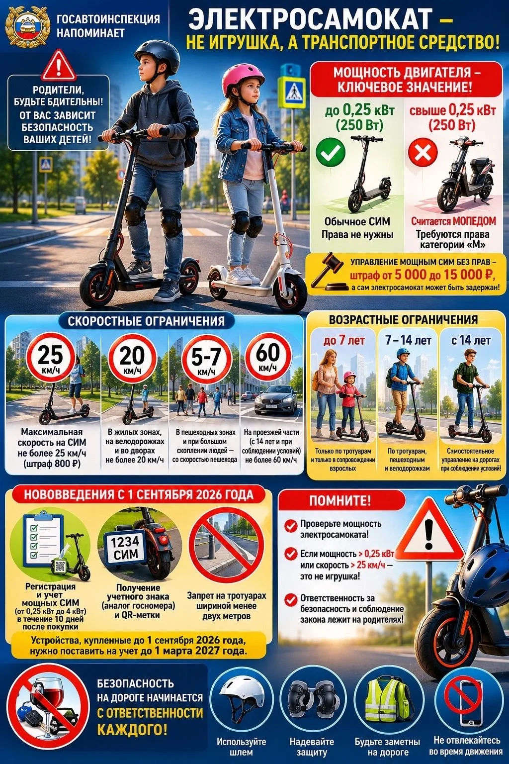 🚨Внимание, родители и юные водители! Электросамокат — это не игрушка, а транспортное средство!
 
🌞