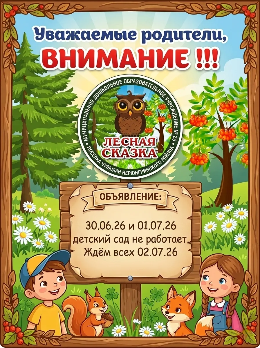 Дорогие наши родители и малыши! 👋

У нас небольшие изменения в графике. 30 июня и 01 июля (вторник 