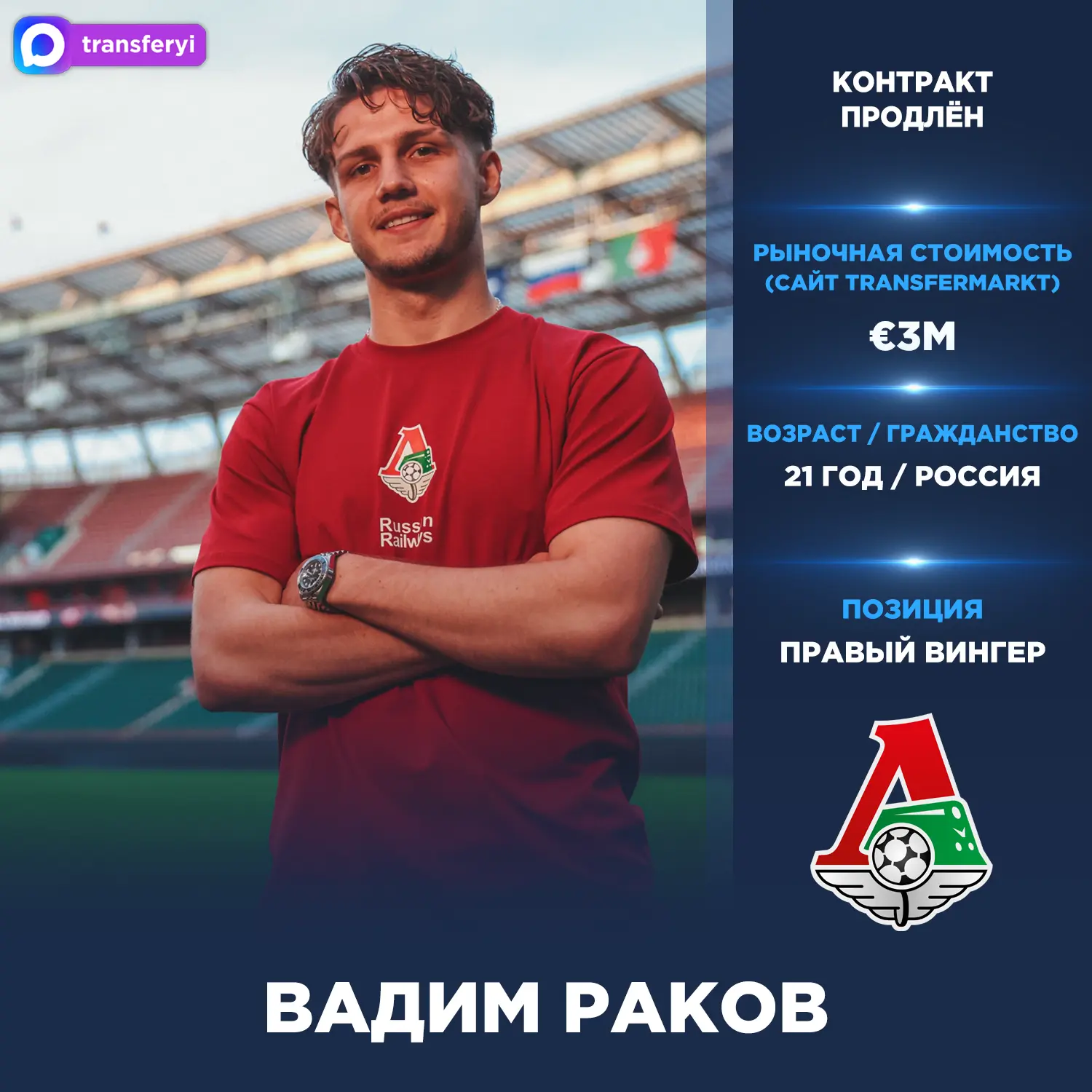 Официально: «Локомотив» продлил контракт с Вадимом Раковым до лета 2030 года.