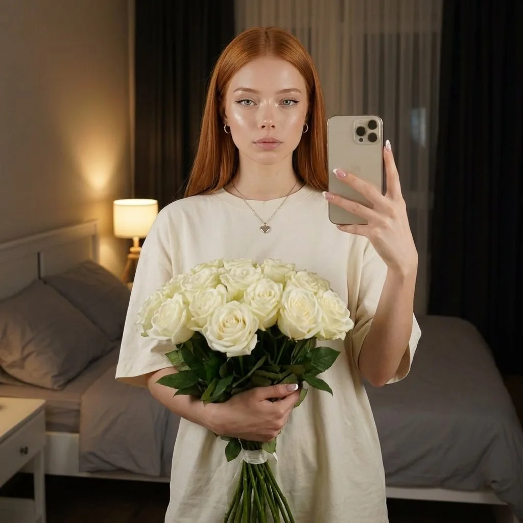 👩 Женский — Селфи с белыми розами
