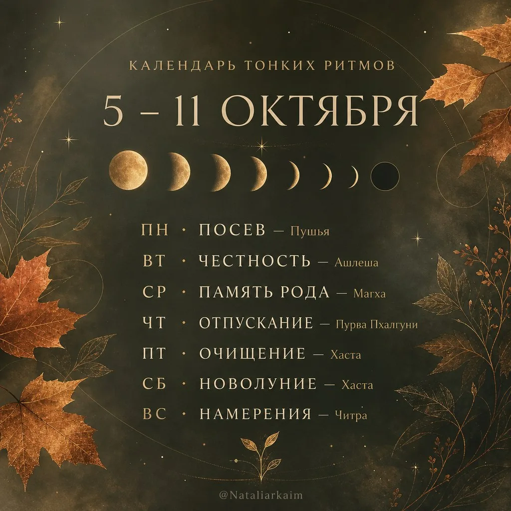 КАЛЕНДАРЬ ТОНКИХ РИТМОВ · 5–11 ОКТЯБРЯ