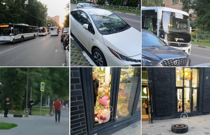 В Одинцово у маршрутки отлетело колесо, повредив автобус, легковушку и магазин.