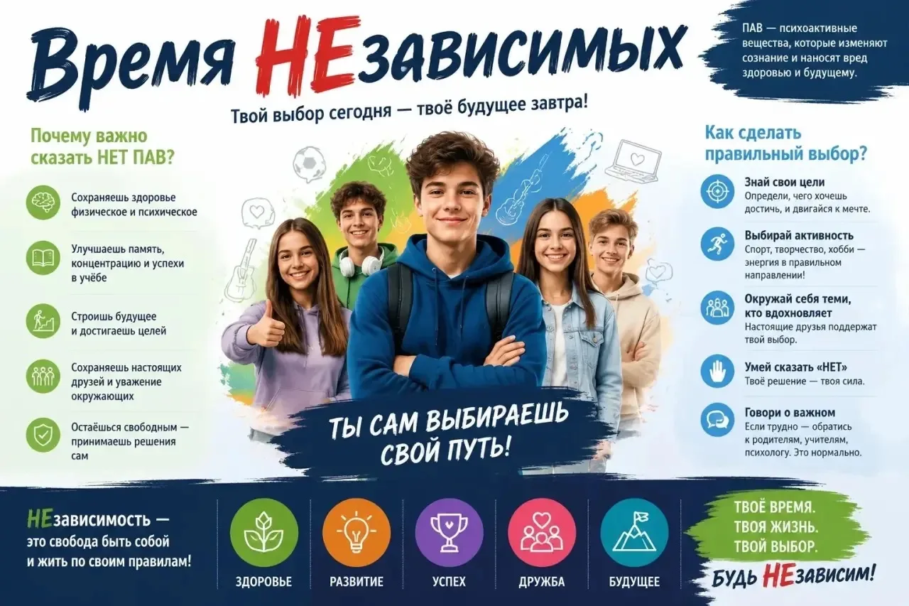 Мы выбираем быть НЕзависимыми✅

Психоактивные вещества – это не способ стать взрослее, увереннее или