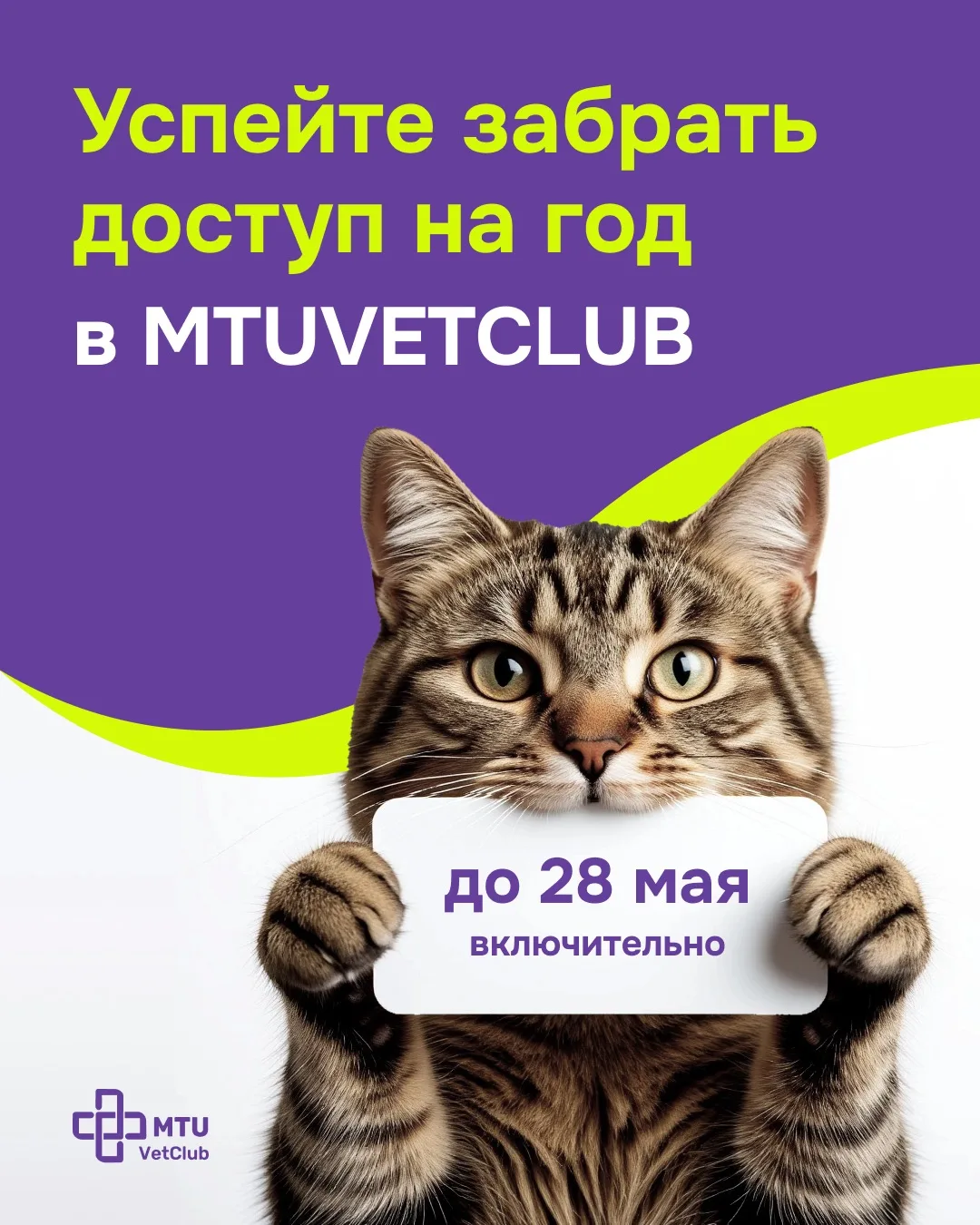 28 мая - последний день, чтобы приобрести годовой тариф в MTUVETCLUB