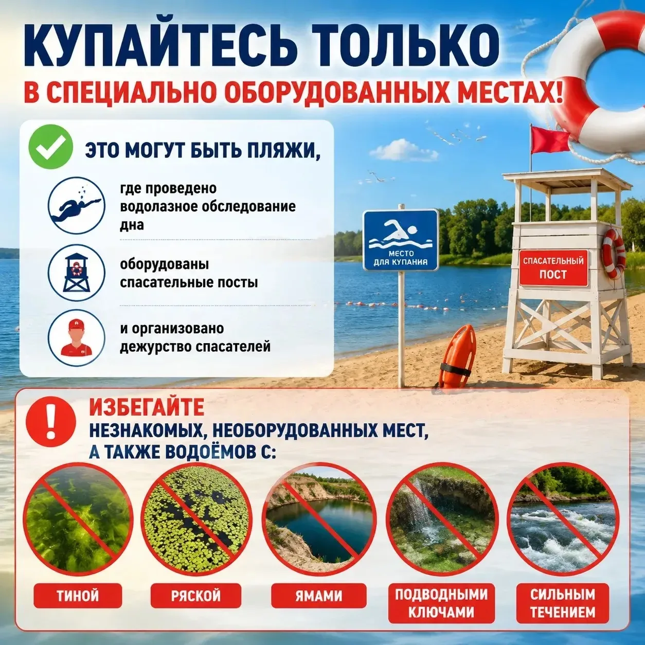 Лето в разгаре, и многие дети проводят время у воды. Напоминаем: купание в открытых вод...