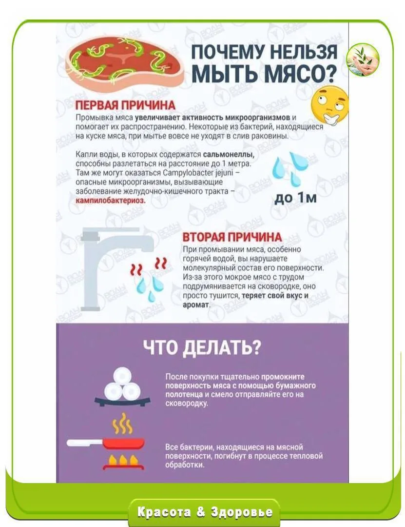 Почему нельзя мыть мясо 🥩