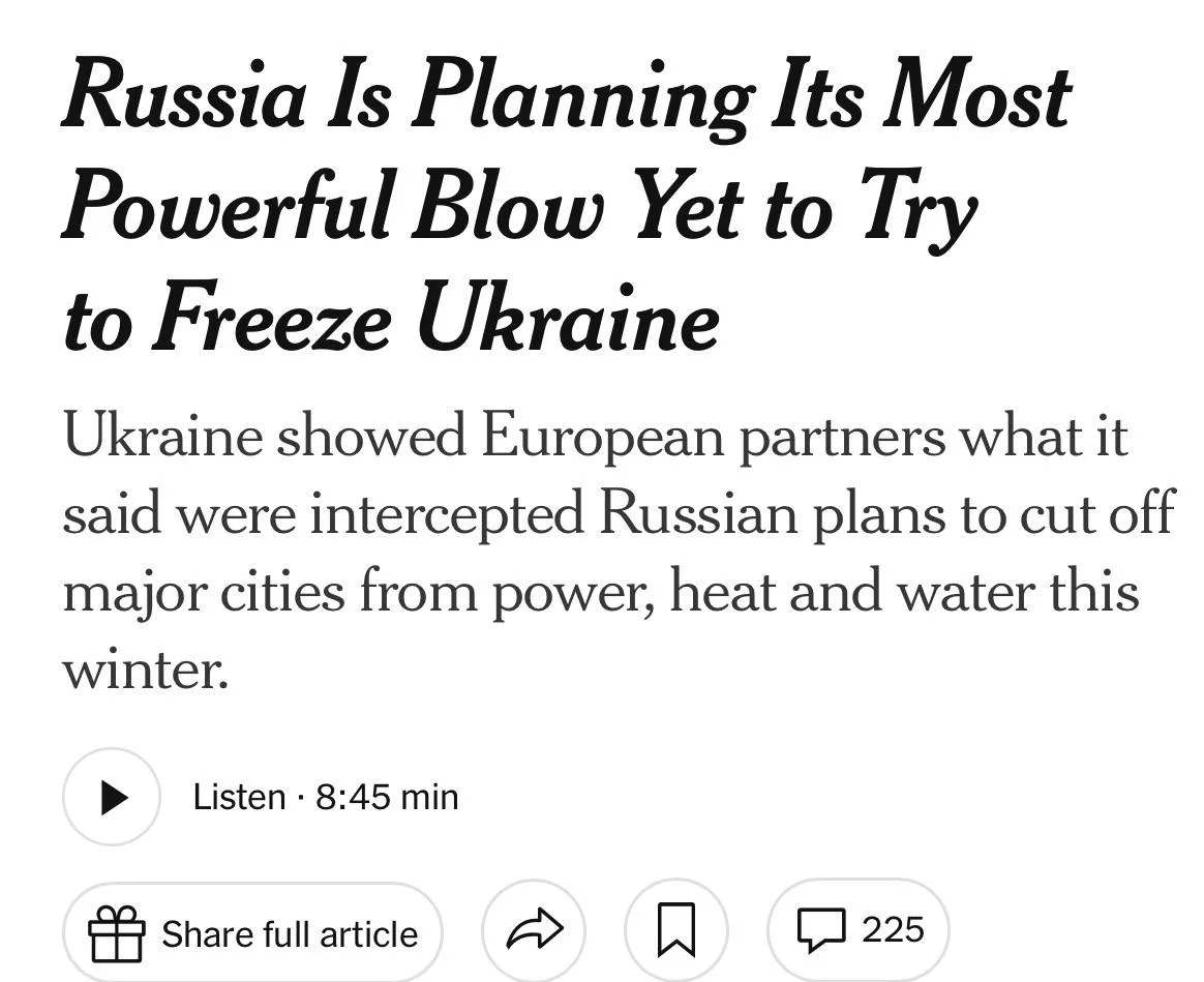 🗞️ Россия может готовить масштабные удары по энергетике Украины зимой, пишет NYT