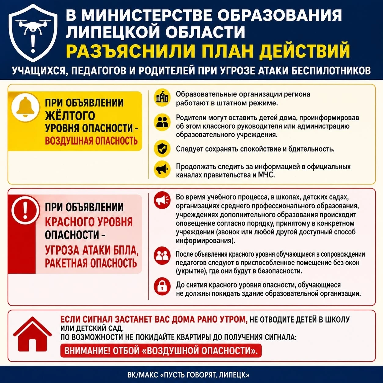 🟥В данный момент на территории Липецкой области действует красный уровень «Угроза атак...