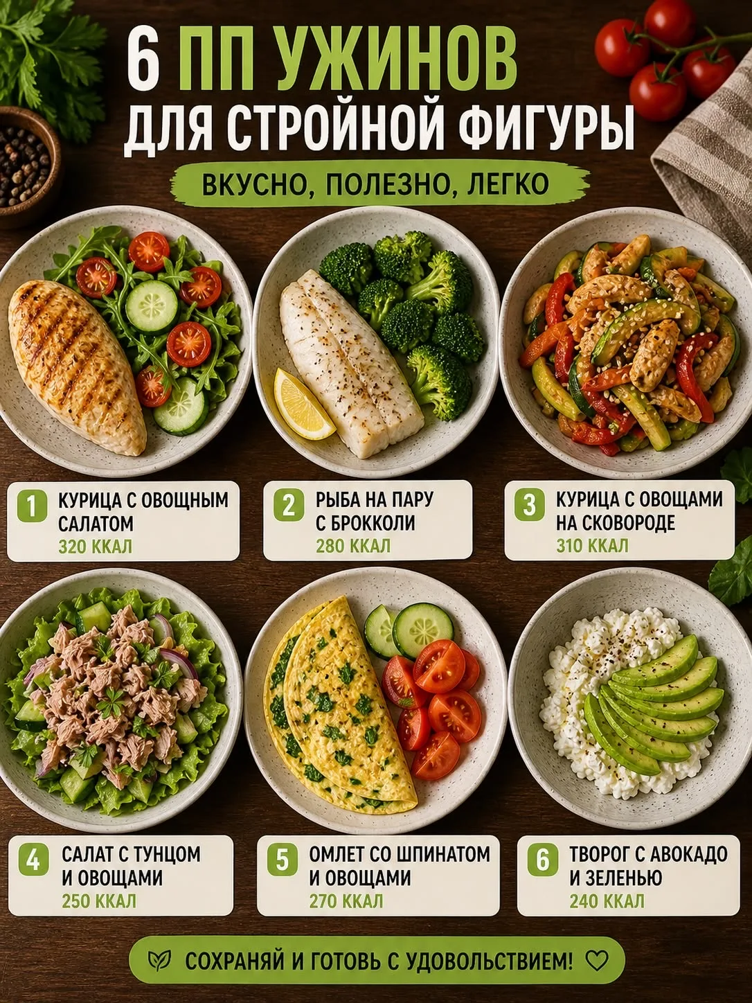 6 ПП УЖИНОВ ДЛЯ СТРОЙНОЙ ФИГУРЫ 🥦

Пора забыть о муках выбора «что же съесть на ужин»! ✨

Собрала д