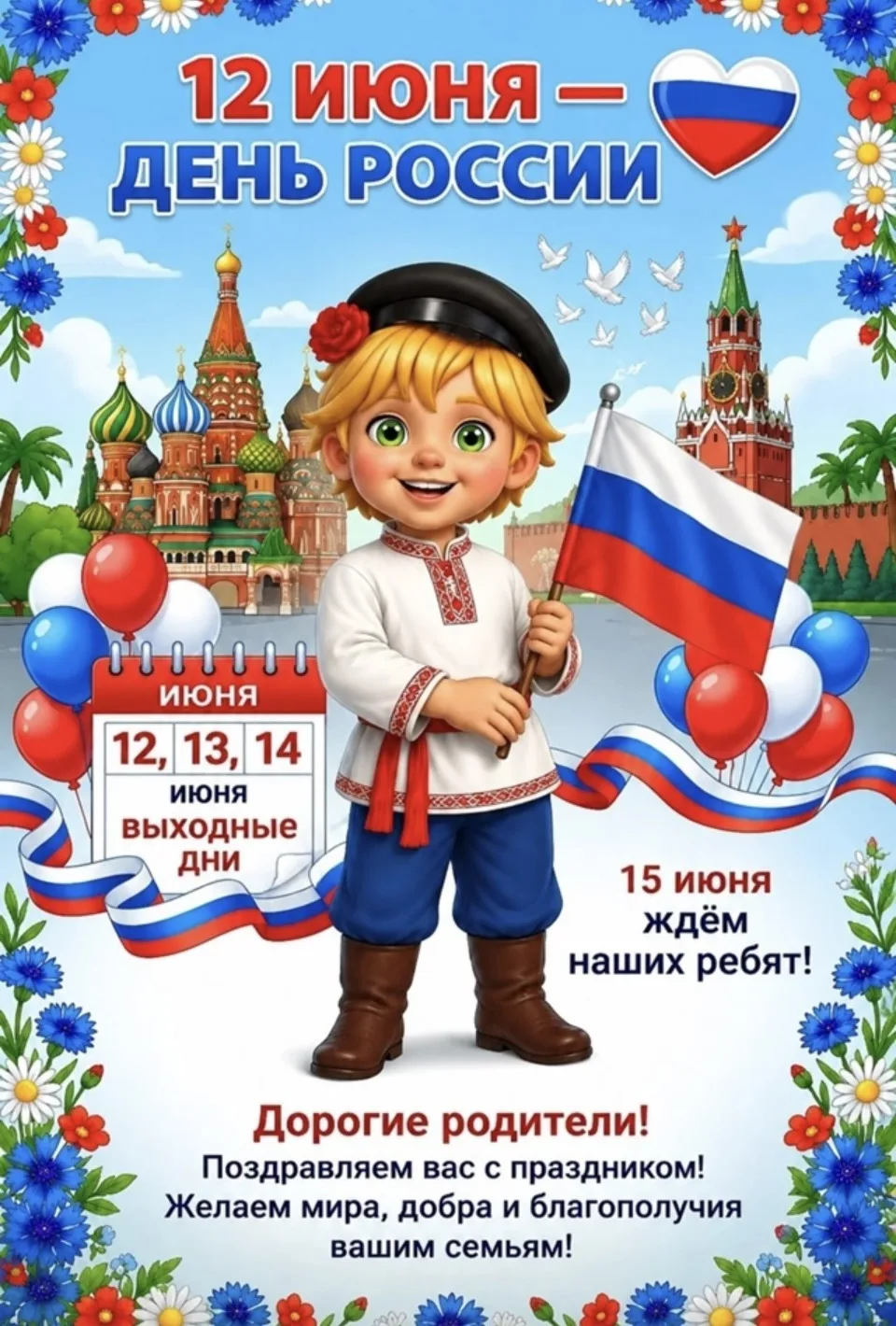 🇷🇺 С Днём России! 
 Поздравляем вас с главным праздником нашей страны! 🥳 Россия - наш общий дом, 