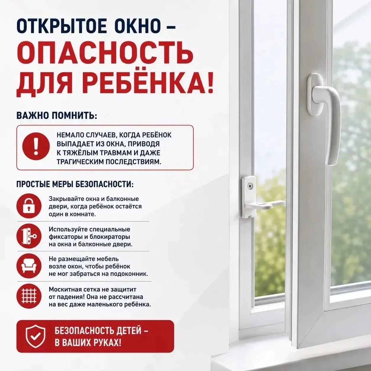 ❗️Внимание: открытые окна — серьёзная опасность для детей

Уважаемые родители! Напоминаем о необходи
