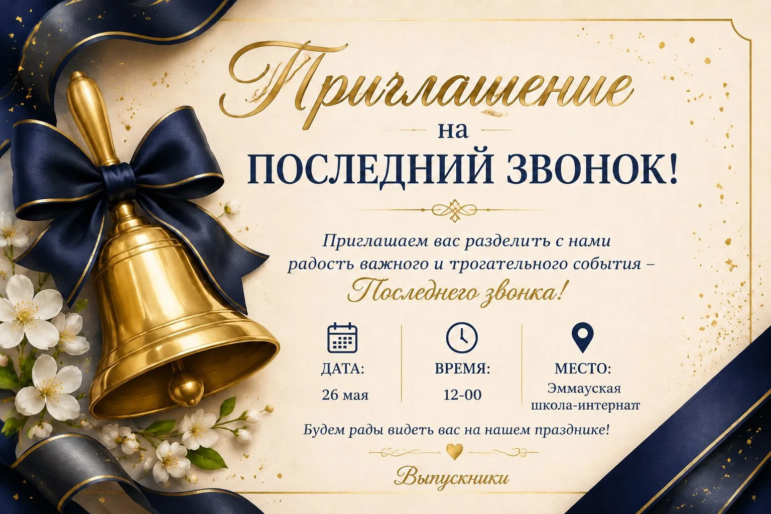 🔔 Готовимся к Последнему звонку: выпускники ждут вас на празднике!

Совсем скоро прозвенит тот самы