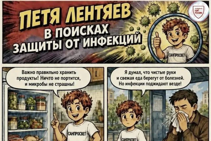 Роспотребнадзор представляет 📕комикс "Петя Лентяев в поисках защиты от инфекций".