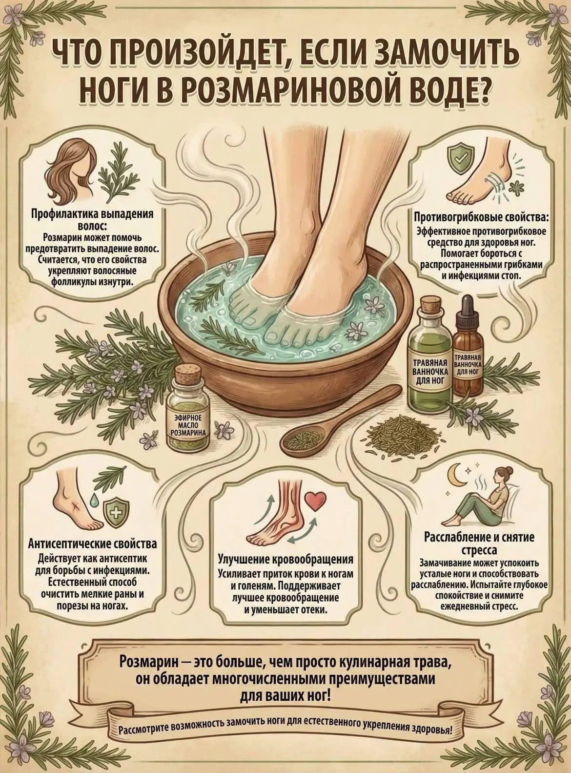 🌿 Что будет, если замочить ноги в розмарине?