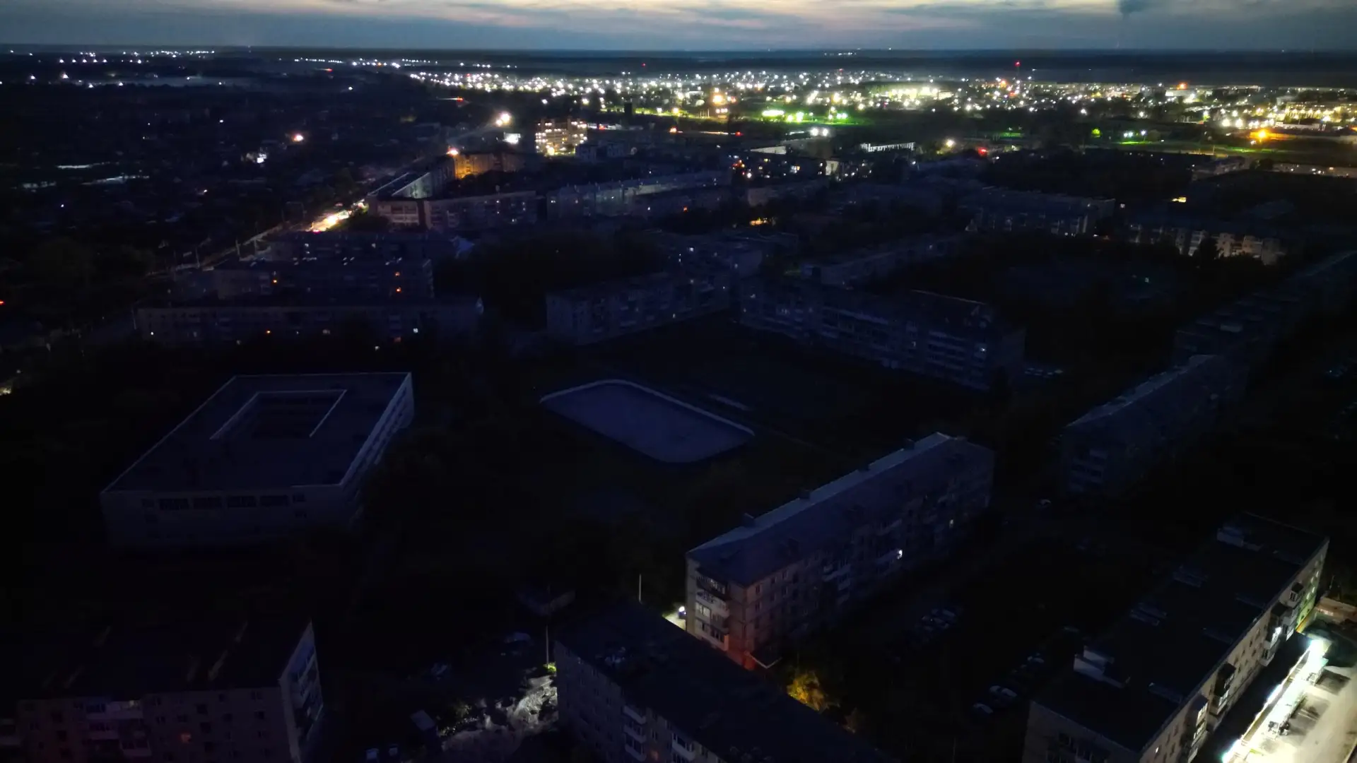 Часть города в полной темноте