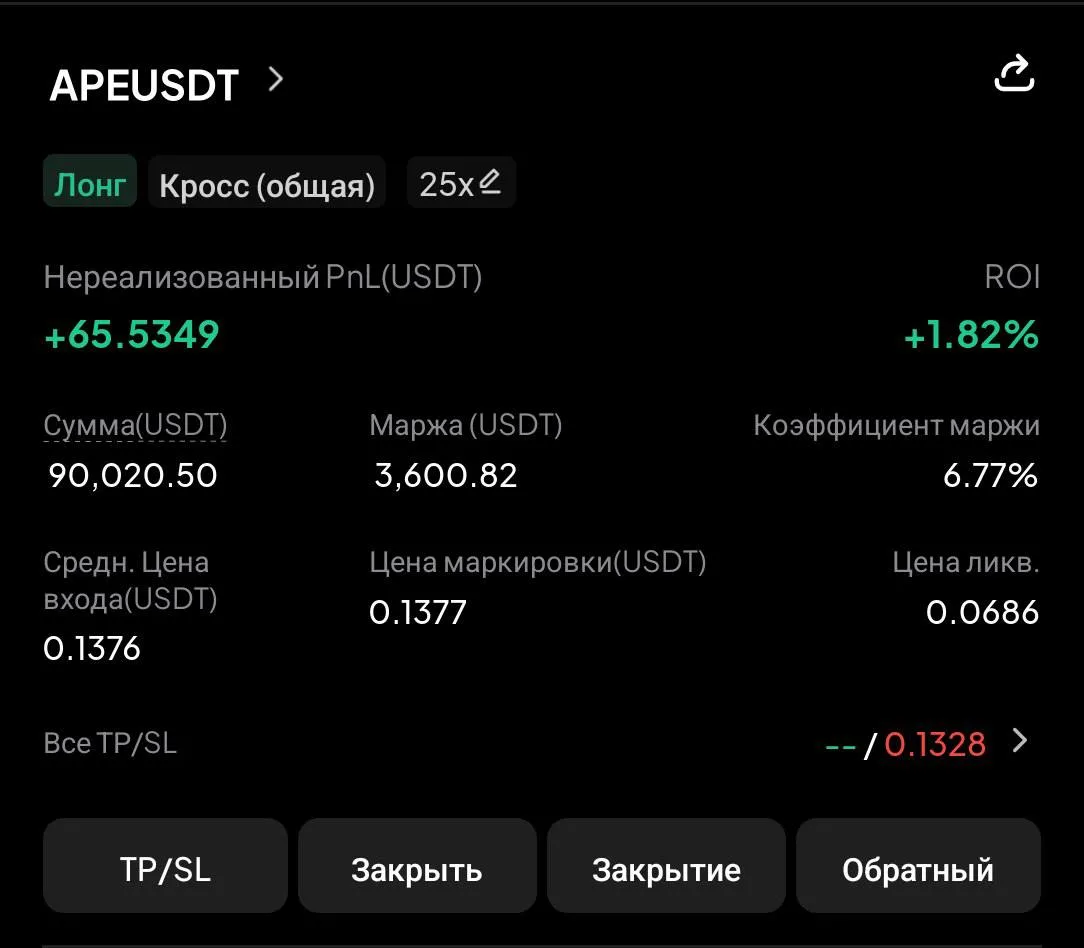 🚀Заходим APE long 25x