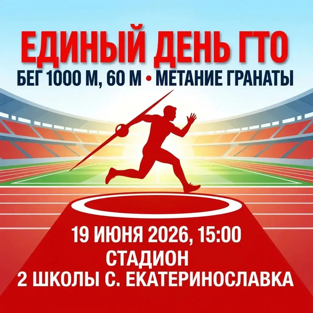 🎉"Единый День ГТО": Испытание Силы Духа и Тела.

🔥19 июня 2026 года в 15:00 на просторах стадиона 