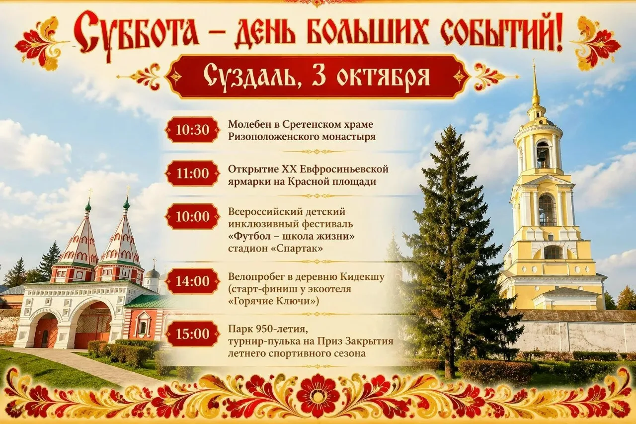 Суздаль, готовься к яркому дню! 3 октября город превратится в эпицентр событий — и у на...