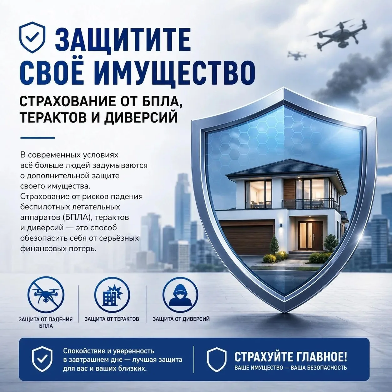 🛡️ Защитите своё имущество: страхование от БПЛА, терактов и диверсий!