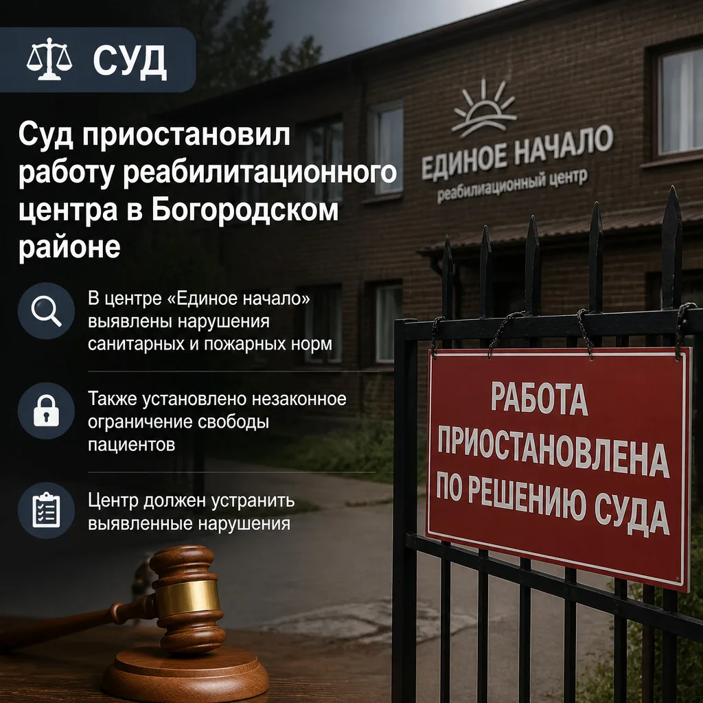 ⚖️ Суд приостановил работу реабилитационного центра в Богородском районе