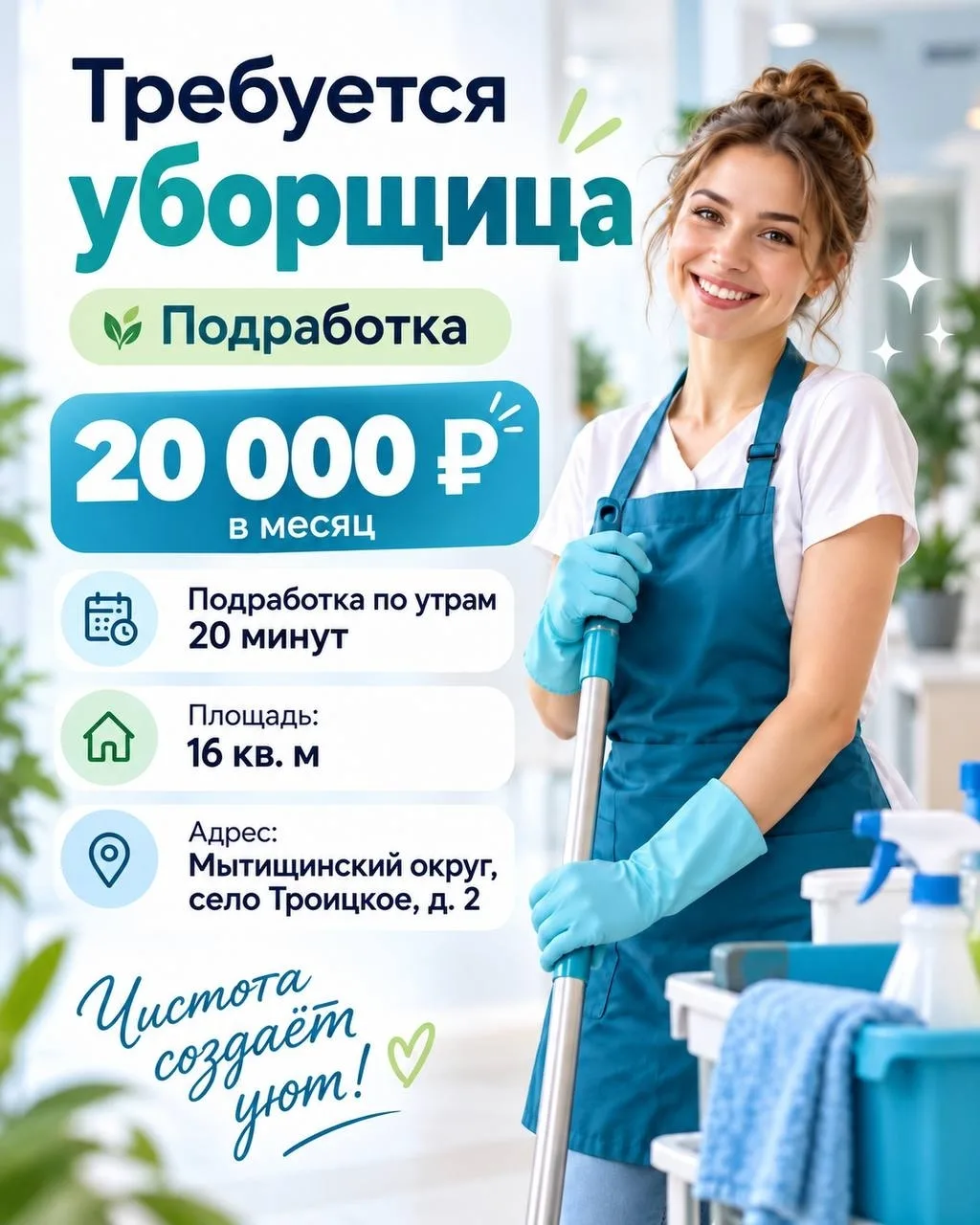 Ищем женщину для уборки придомовой территории.