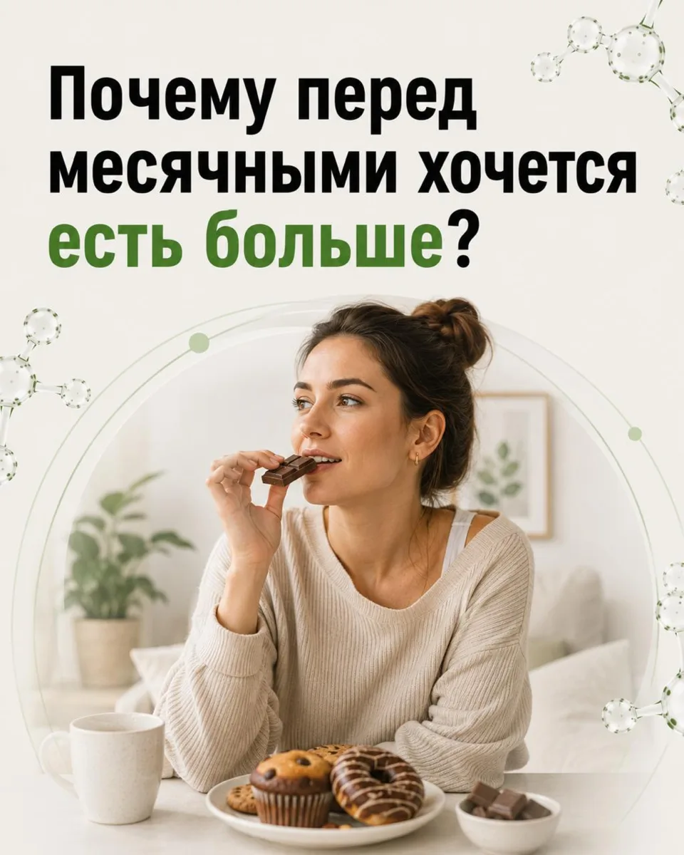 🧐 Почему перед месячными сильнее хочется сладкого и есть больше?