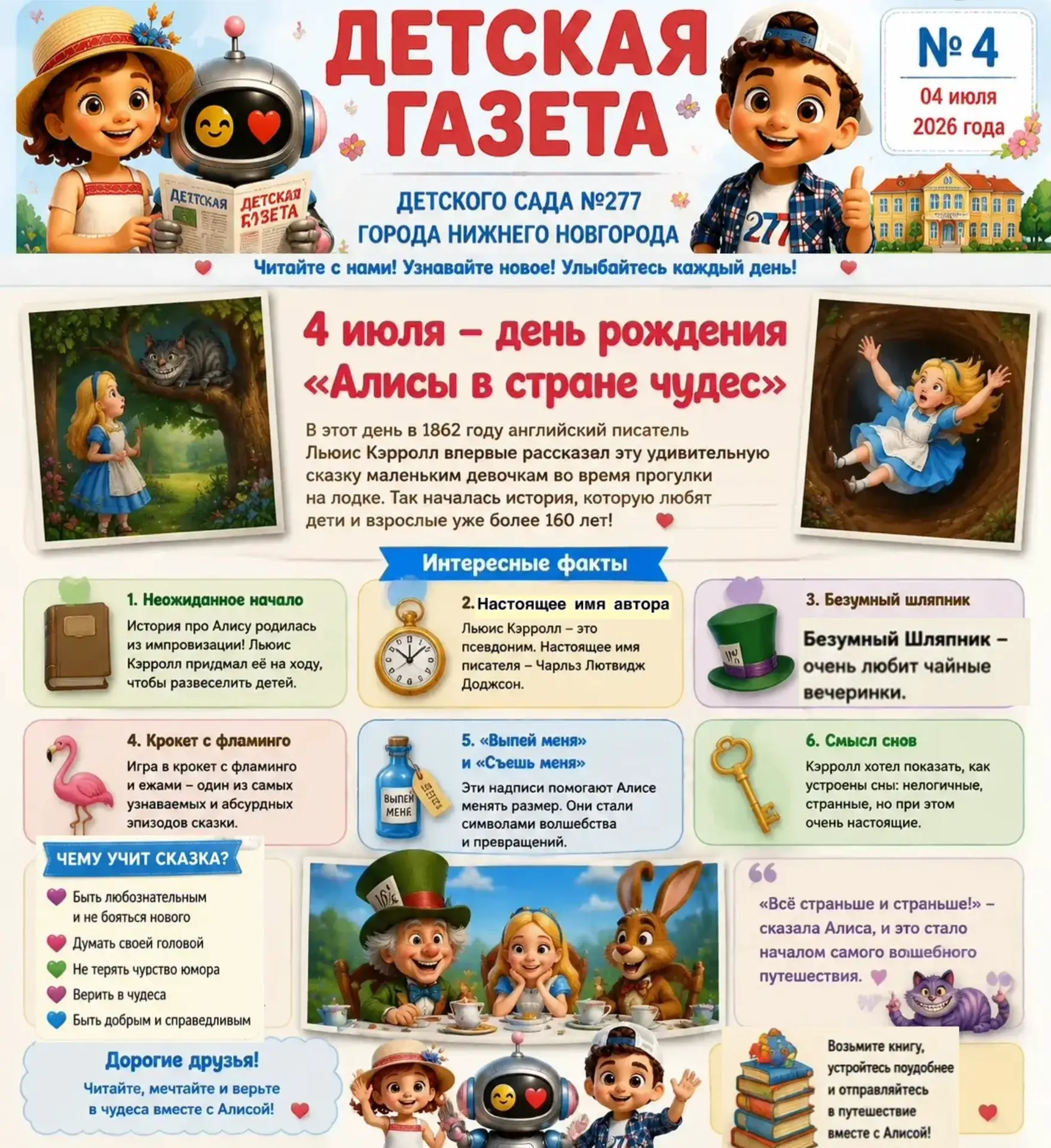 🎉 4 июля — день рождения «Алисы в Стране чудес»! 🎉