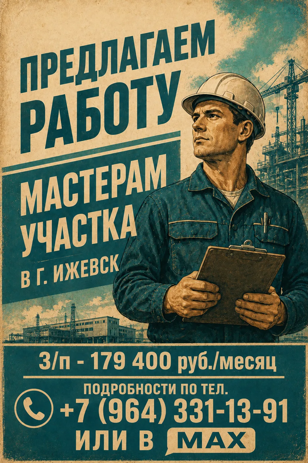 💫Открыта вакансия МАСТЕР УЧАСТКА в г. Ижевск с заработной платой 179 400₽ в месяц!