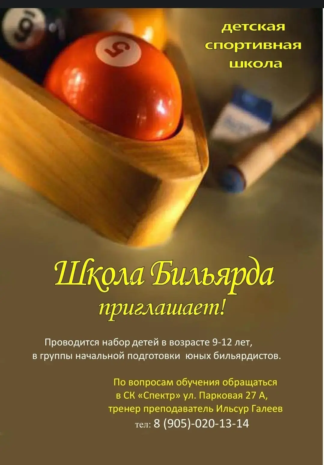 Ведется набор в школу бильярда.