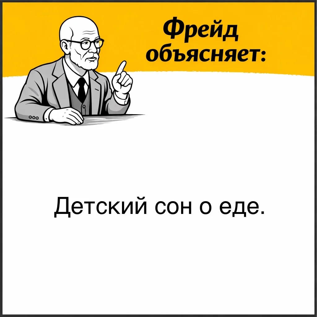 Фрейд приводит пример детского сна.  Ребёнок, которому днём отказали в каком-то угощении, ночью види