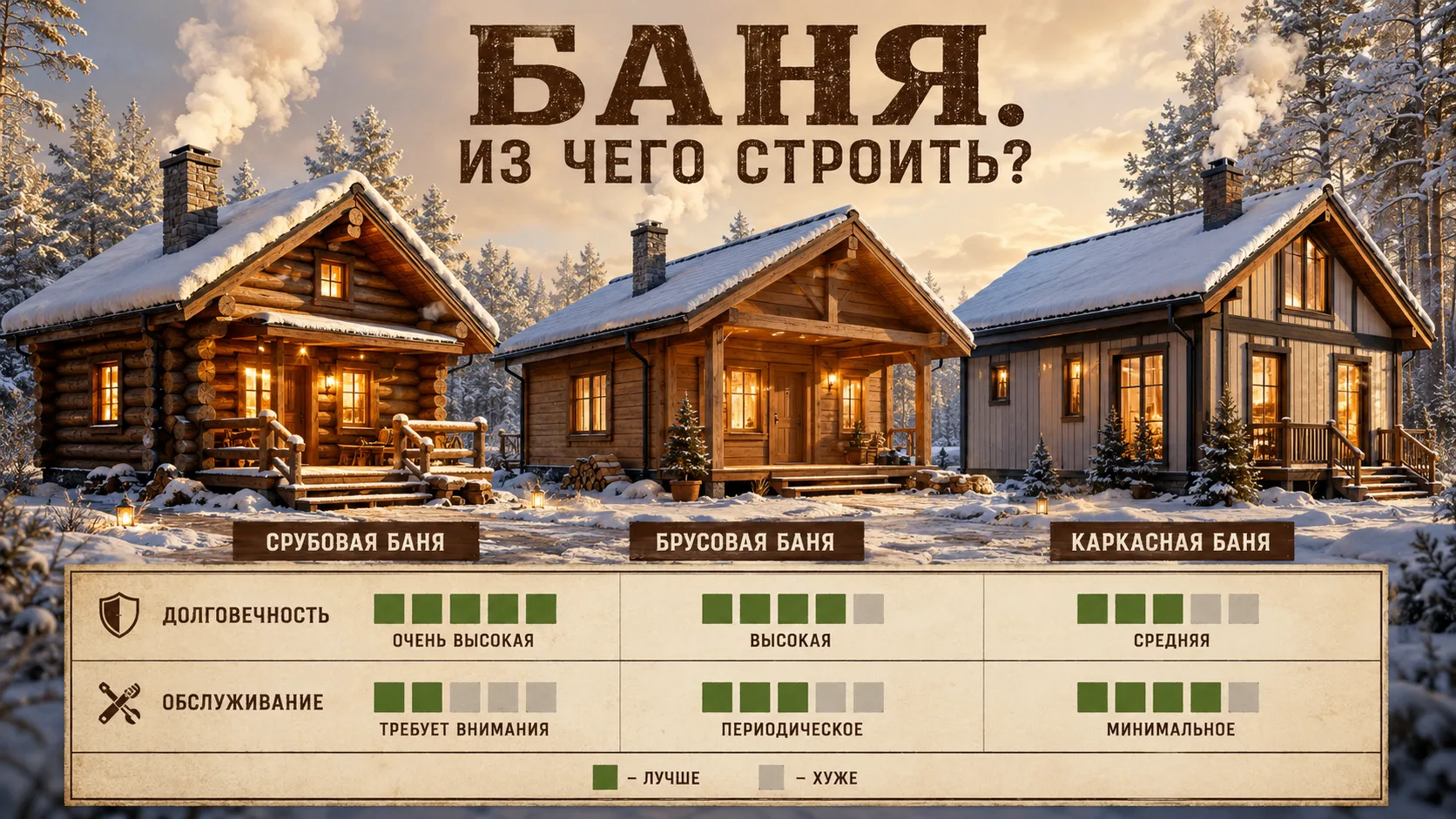 🧖 БАНЯ МЕЧТЫ: ИЗ ЧЕГО СТРОИТЬ, ЧТОБЫ НЕ ПЕРЕДЕЛЫВАТЬ
(или «как не подарить соседям баню-бочку»)
Бан