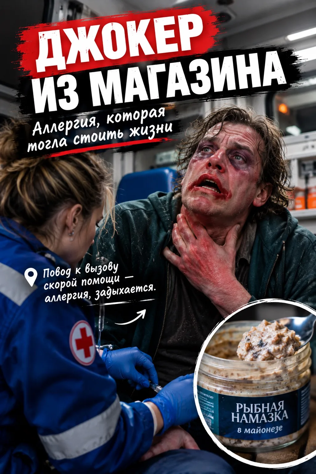 Повод к вызову скорой помощи — аллергия, задыхается. На месте вызова мужчина, 40 лет. Р...