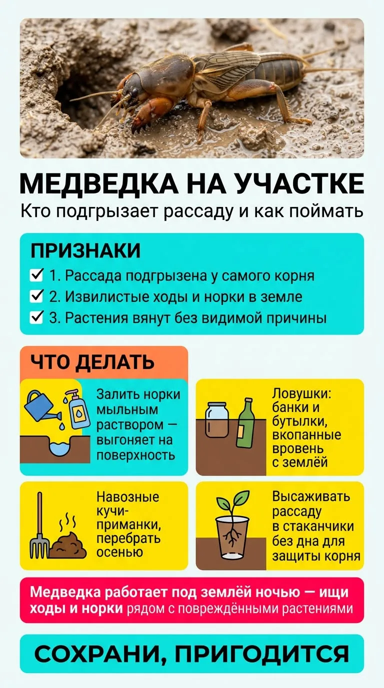 🌿 Медведка на участке: кто подгрызает рассаду и как её поймать?

Если весной вы заметили, что расте