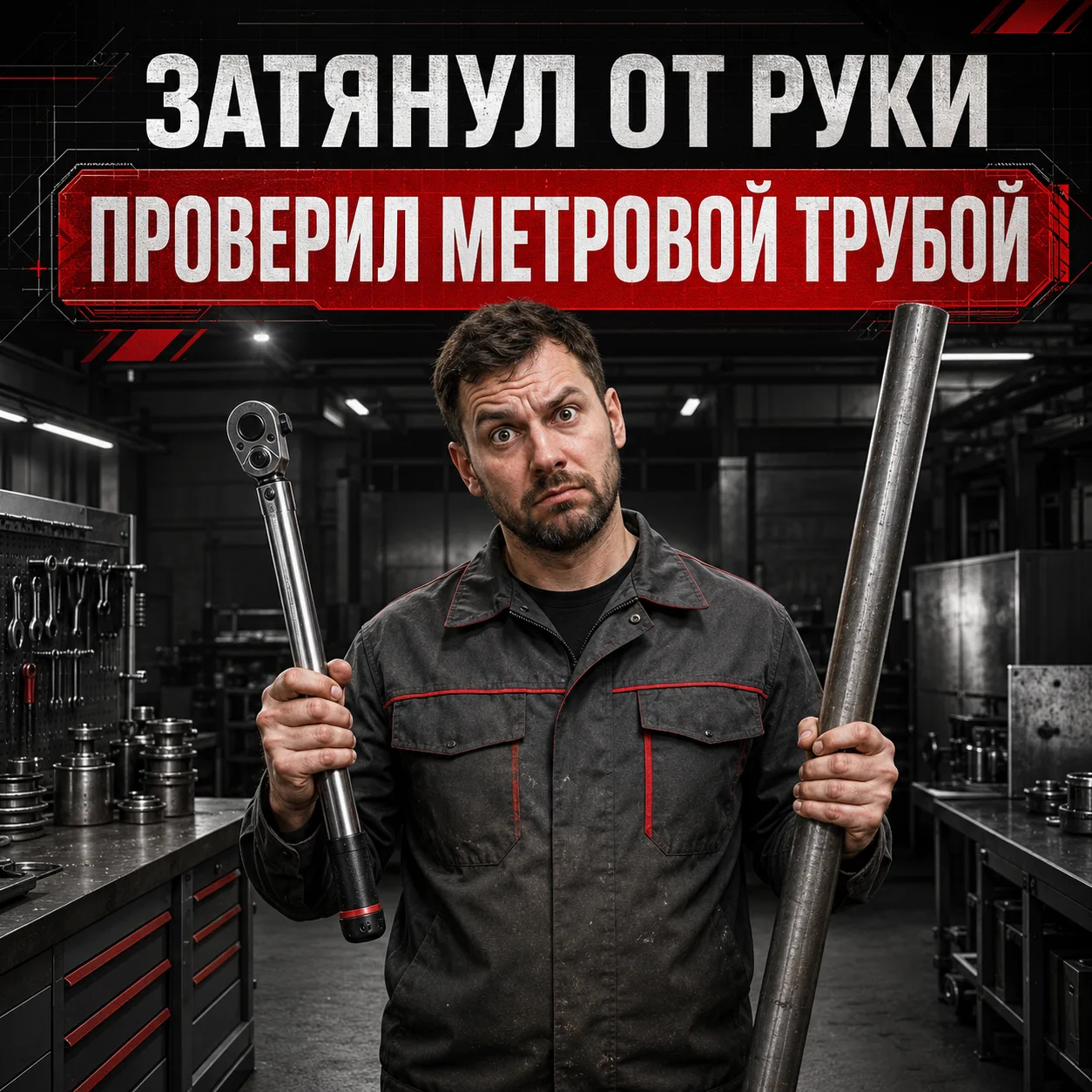 Затянул от руки — проверил метровой трубой 😄