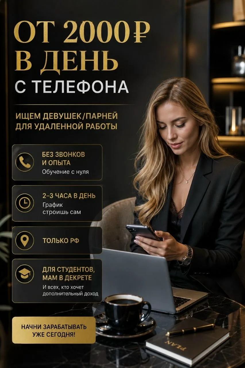 🔥От 2000₽ в день на удалёнке

Ищем девушек/парней для удаленной работы готовых  развиваться.

✅Ника