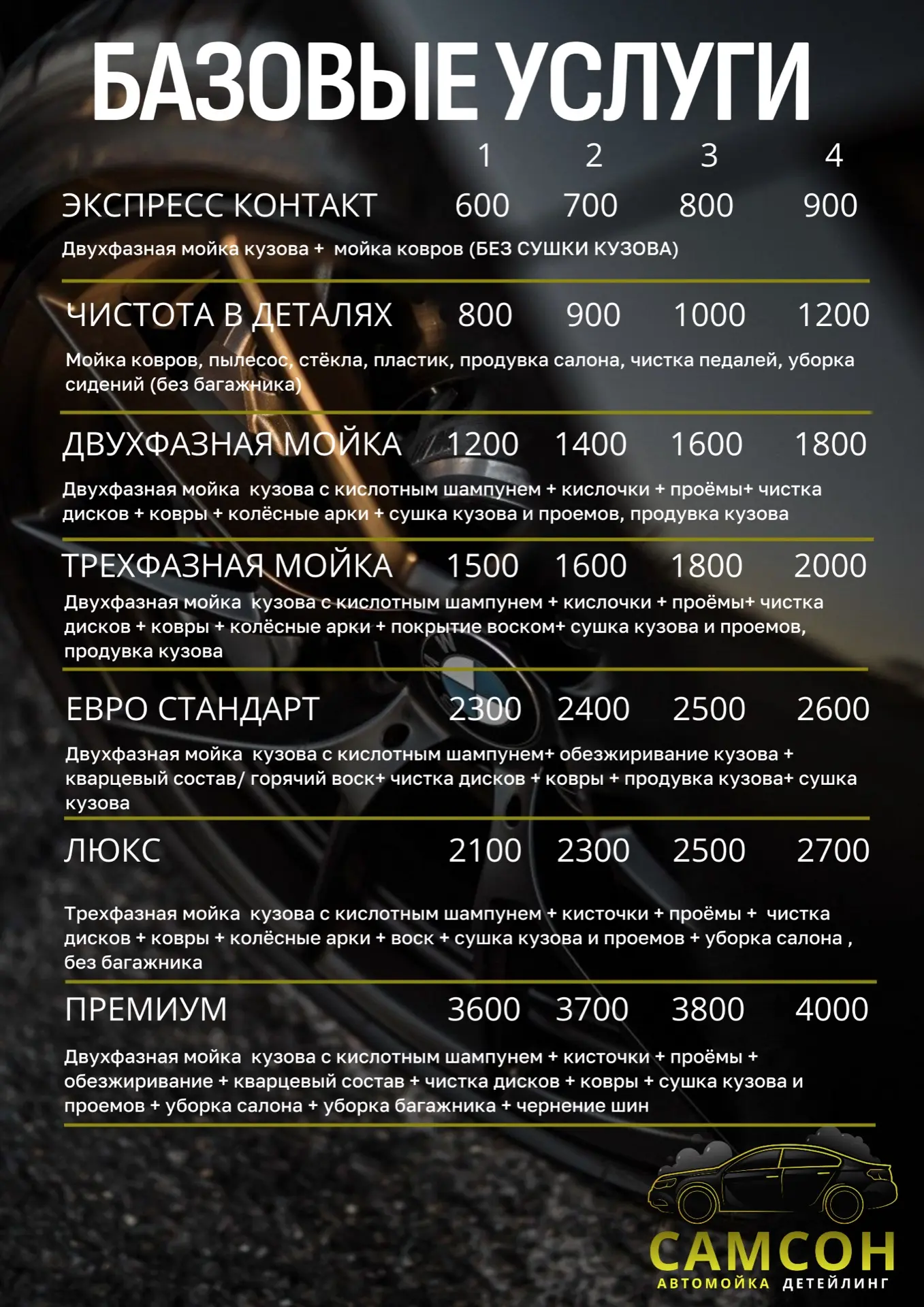 Актуальный прайс на наши услуги