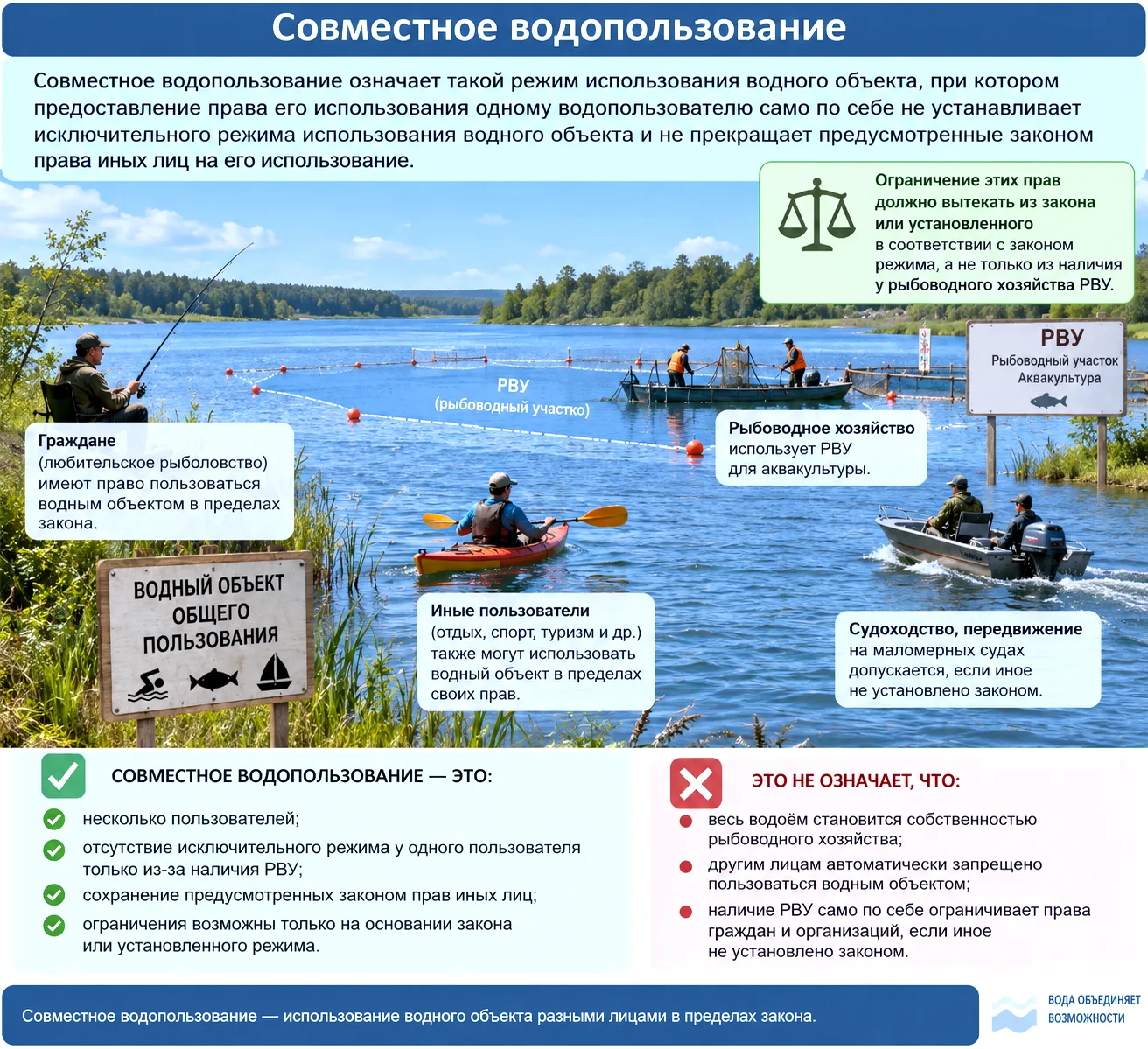 ⭕ Общедоступные водные объекты, СОВМЕСТНЫЙ вид водопользования.