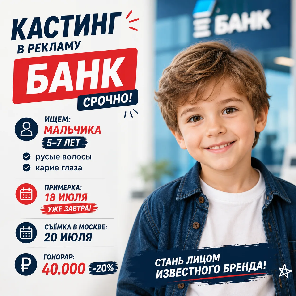 🔥 СРОЧНЫЙ КАСТИНГ В РЕКЛАМУ БАНКА